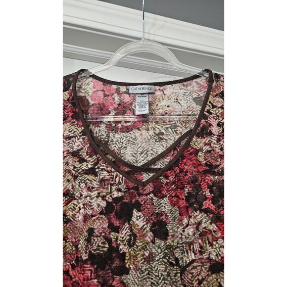 Catherines Womens 3X Top Criss Cross V-Neck Abstract Floral Flare Sleeves - Picture 4 of 7